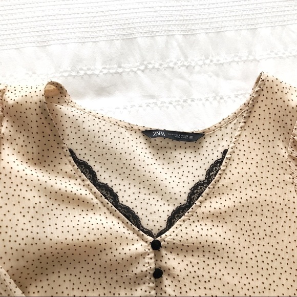 ZARA CREAM BEIGE BLACK POLKA DOT PUFFED SLEEVE BOHEMIAN FLOWY MINI DRESS - S - Picture 5 of 10